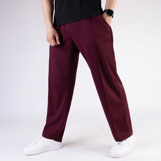 WINE OVERSIZED WIDE LEG BEGGY TROUSERS FOR UNISEX